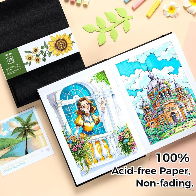 Ohuhu Marker Pads Art Sketchbook, 120 LB/200 GSM Drawing Papers, 78 Sheets/156 - Image 6