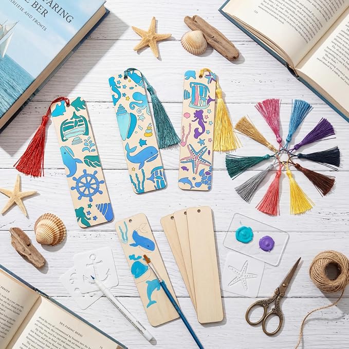 TaoBary 92 Pcs 4.8 x 1.3 Inch Ocean Wood Bookmark Making Kit Includes 36 - Image 6