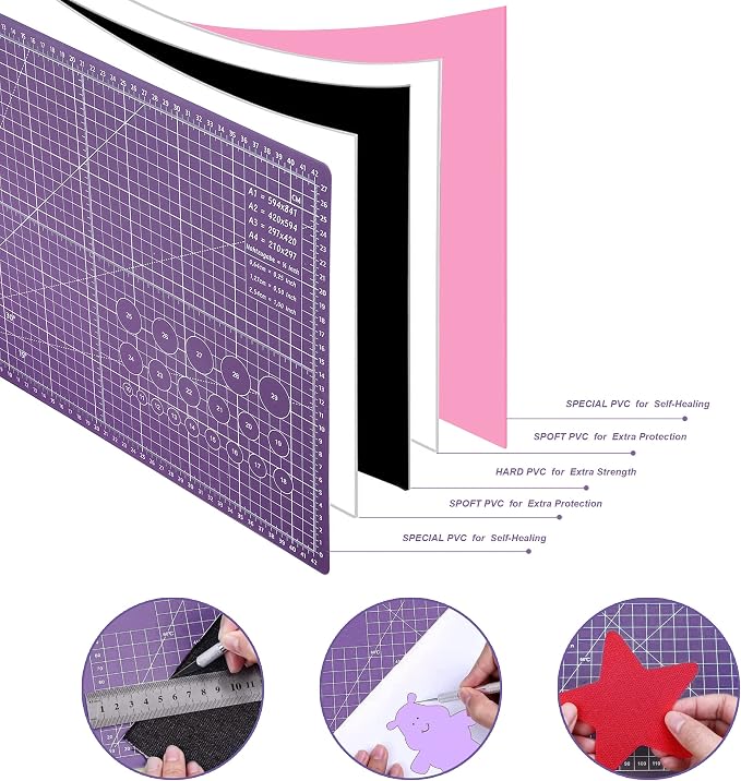 TCAIRG Self Healing Cutting Mat 18 inchx12 inch Non-Slip PVC Double Sided 5-Ply - Image 3