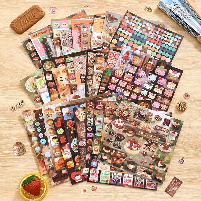 Girl's Japanese Retro Sticker Book, 1000+ Cute Comics Style Food Stickers - Image 2