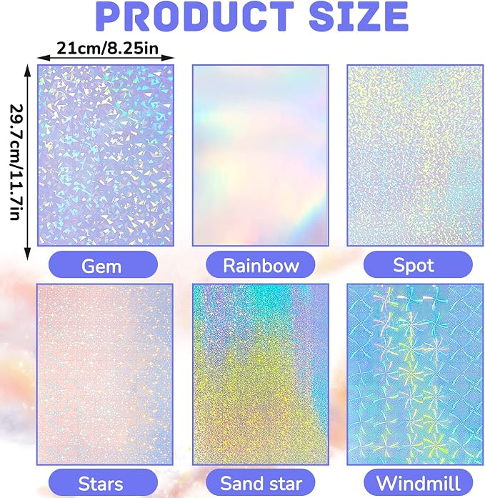 60 Sheets Holographic Laminate Sheets Clear Glitter A4 Size Vinyl Sticker Paper - Image 2