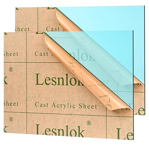 Lesnlok Cyan Acrylic Sheets 1/8 inch Thick 3mm 2 Pack 12 x 16 Clear Cyan by Lesnlok