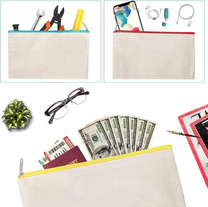 12 Pieces Cotton Canvas Makeup Bag, Blank DIY Craft Bag - Image 4