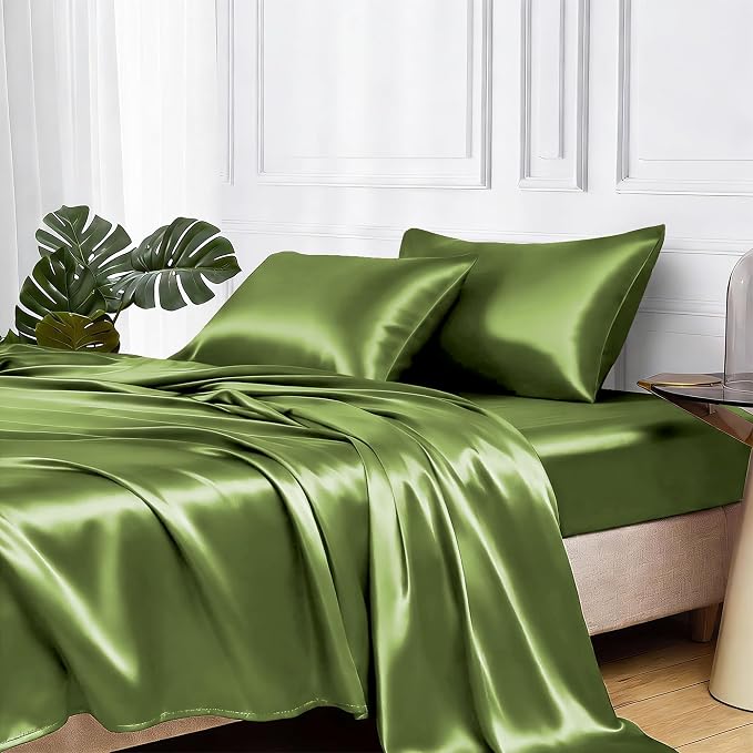 MR&HM Satin Bed Sheets, Twin Size Sheets Set by MRHM