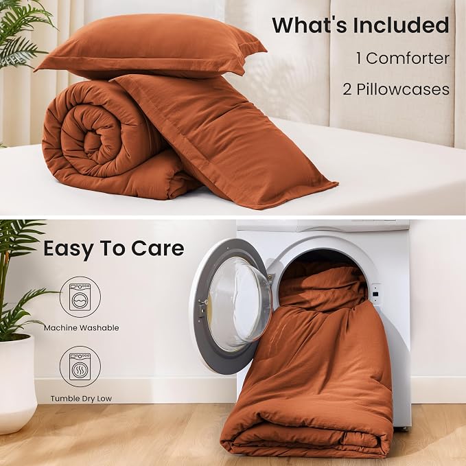Love's cabin Terracotta King Size Comforter Set, 3-Piece Prewashed Bed Set - Image 8