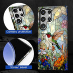 for Samsung Galaxy S23 Ultra Case, Hummingbird Wildflower Stained Glass Pattern - Image 5