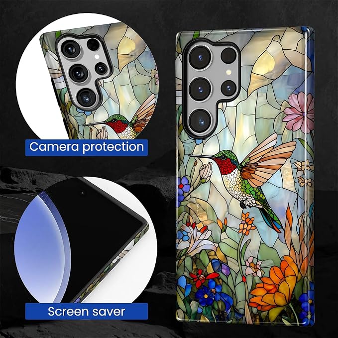 for Samsung Galaxy S23 Ultra Case, Hummingbird Wildflower Stained Glass Pattern - Image 5