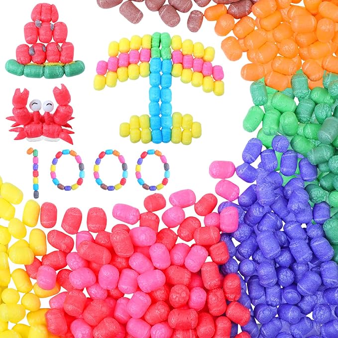 Junkin 1000 Pcs Magic Noodles Foam Crafts Puffs Corn Super Crafts Arts Kit Bulk by Junkin