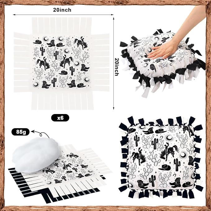 Chunful 6 Sets Western Cowboy Tied Pillow Craft Kit DIY No Sew Pillow Supplies - Image 2