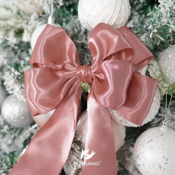 HUIHUANG Dusty Rose Wired Ribbon 2.5 inch Rose Pink Satin Wire Ribbon - Image 4