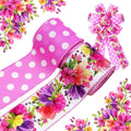 2 Rolls Spring Summer Pink Floral Wired Ribbon, 20 Yards White Dot and Colorful by YIPRONS