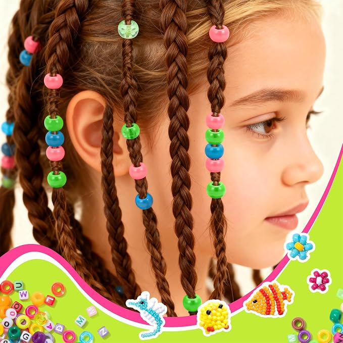 Simetufy 7200Pcs Pony Beads Bulk, 20 Assorted Colors 6x9MM Kandi Beads Kit - Image 9