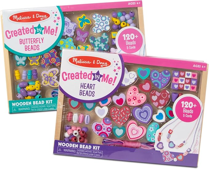 Melissa & Doug Sweet Hearts and Butterfly Friends Bead Set of 2-250+ Wooden by Unknown