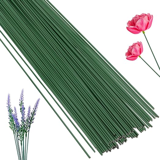 100 Pcs Floral Stems Wire for Paper Flower, 14 Inch 2 Gauge Dark Green Floral by Rrshnsgv