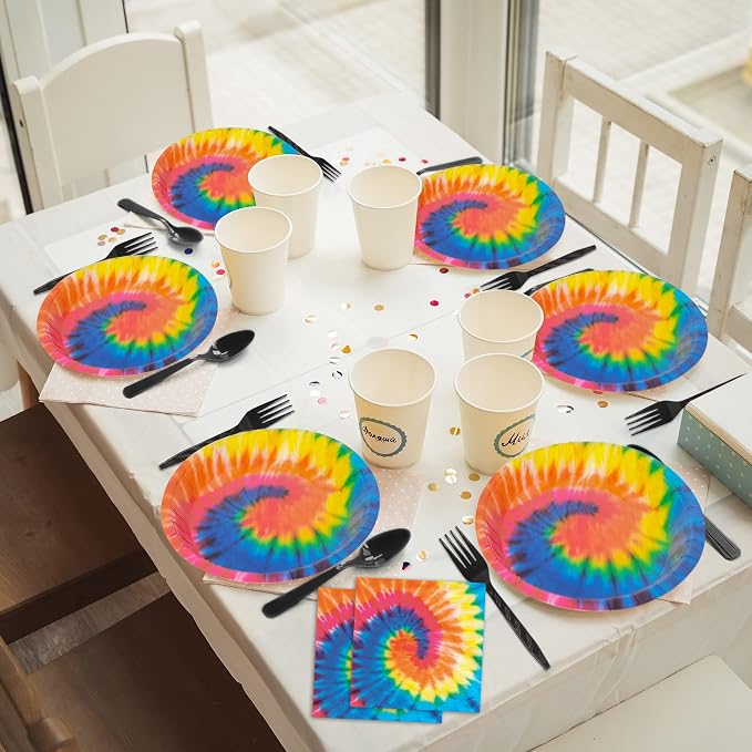 24 Guests Tie Dye Party Plates Napkins Tie Dye Birthday Party Decorations - Image 5