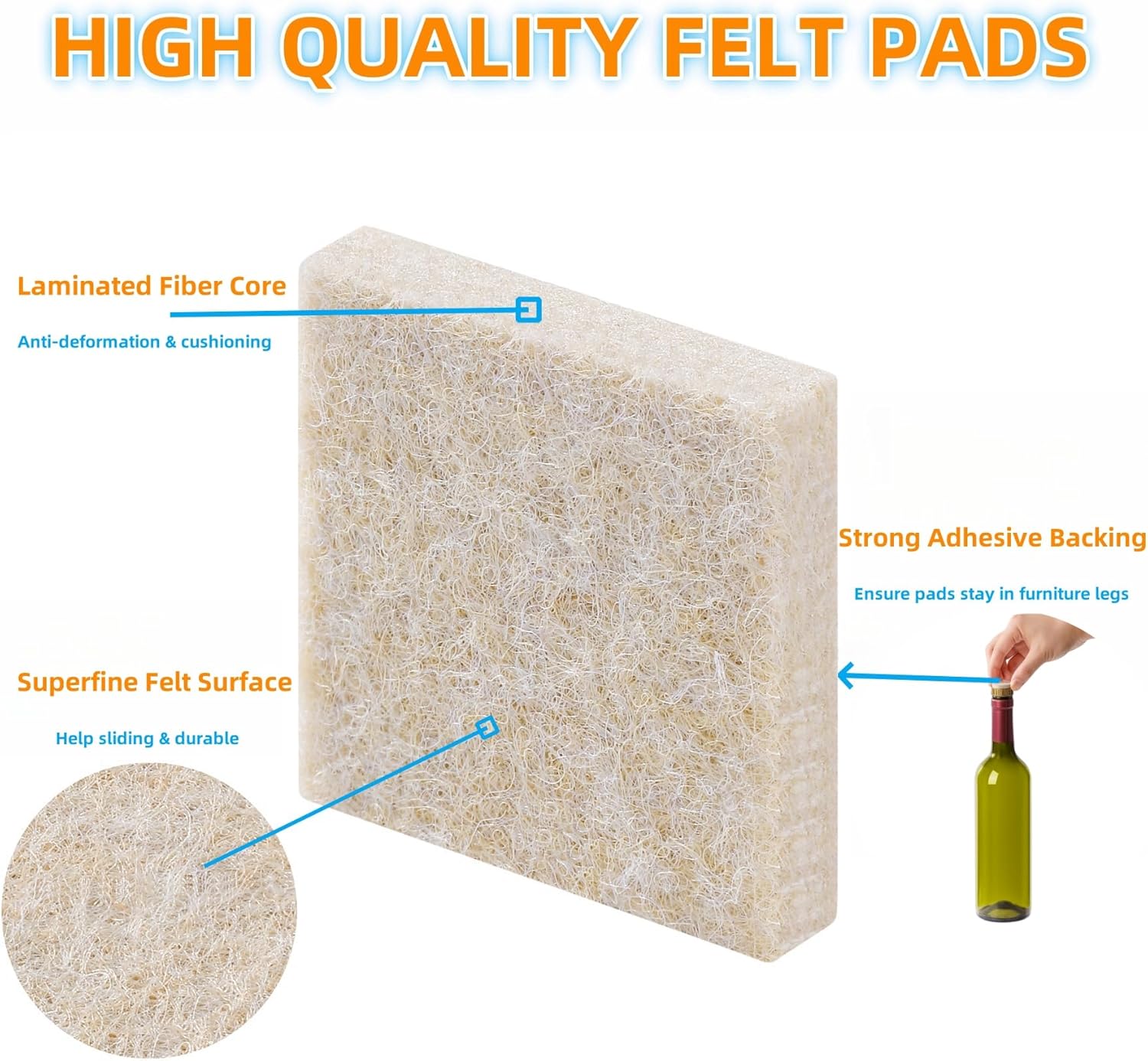 Furnigear Felt Strips with Adhesive Backing for Furniture - Felt Furniture Pads for Hardwood Floors, Furniture Chair Feet Felt Pads, Furniture Floor Protector Sliders 30 Pcs 3 x 1/2" Rectangular Beige