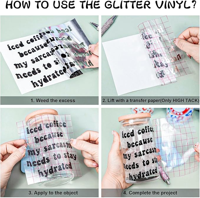 VINYL FROG Shimmer Adhesive Vinyl 12"x60" Black Glitter Craft Permanent Vinyl - Image 3