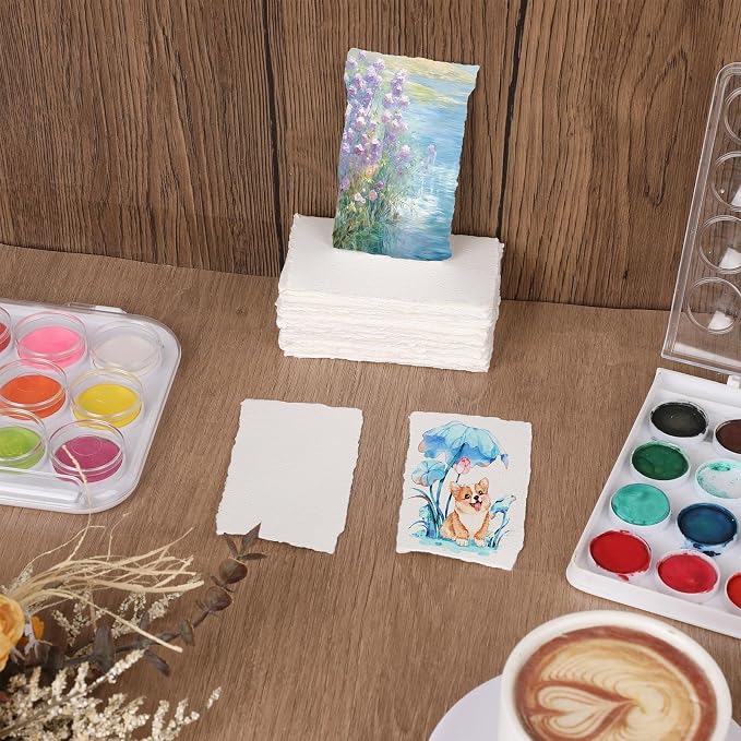 100 Sheets Watercolor Paper 2 x 3.5inch, 300 GSM Deckled Edge Paper - Image 6