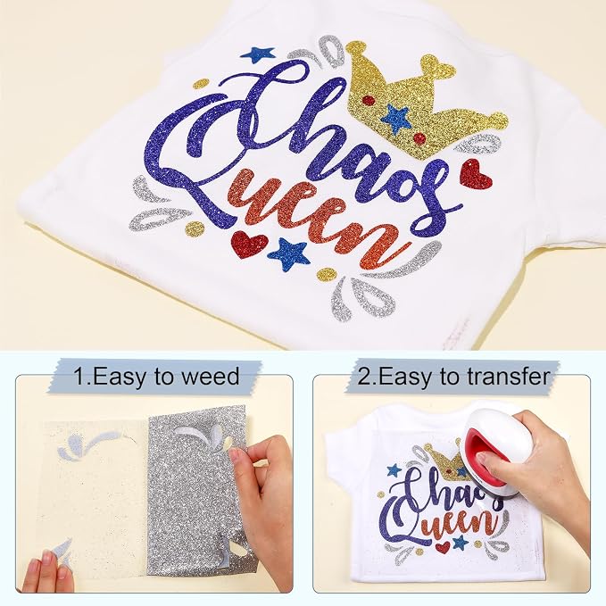 Tintnut Silver Glitter Heat Transfer Vinyl Roll, easy cut & weed, stretch - Image 3