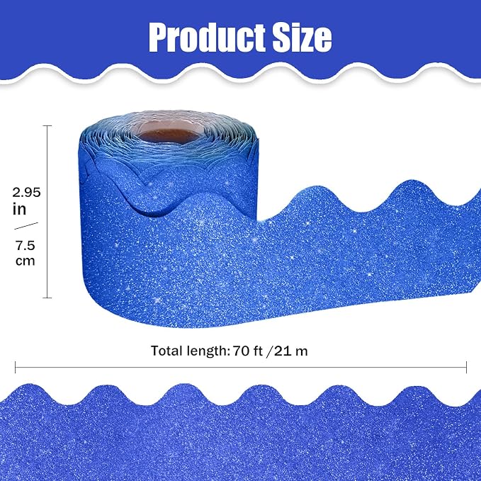 70Ft Shine Deep Blue Bulletin Board Borders，Scalloped Poster Boards Decorations - Image 2