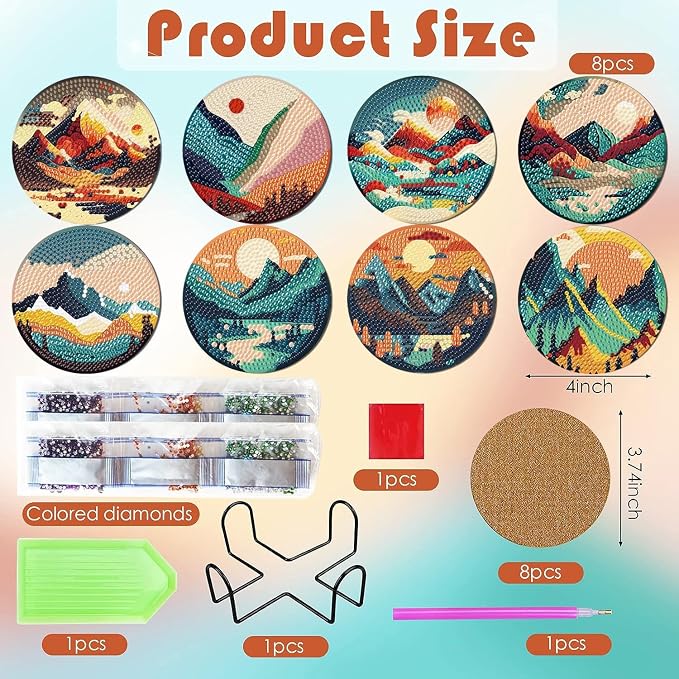 ijbnhd 8 Pcs Sunset Diamond Painting Coasters - Image 3