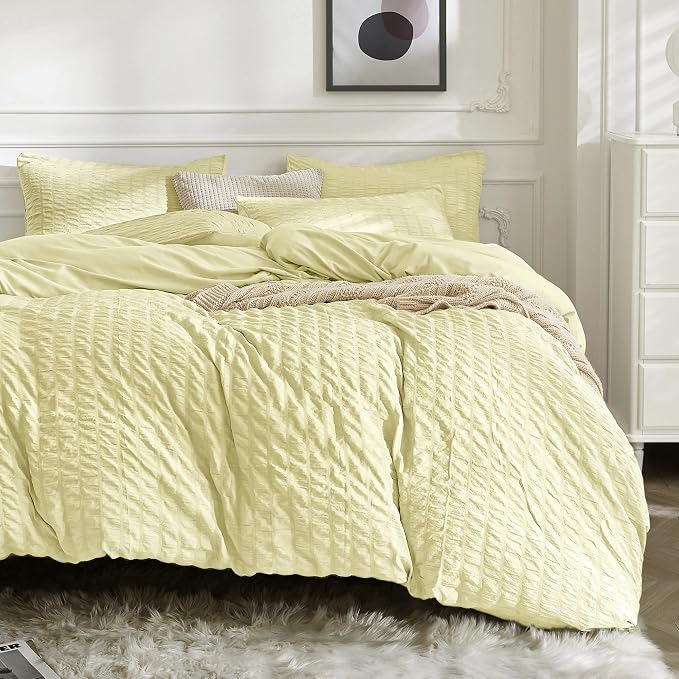 JELLYMONI Light Yellow Duvet Cover Twin Size, Soft Breathable Seersucker Duvet by JELLYMONI