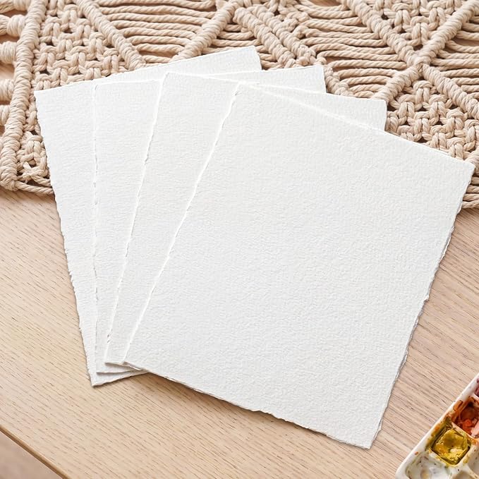 100 Sheets Watercolor Paper 6x8 inch, 300 GSM Deckled Edge Paper Rough/Textured - Image 4