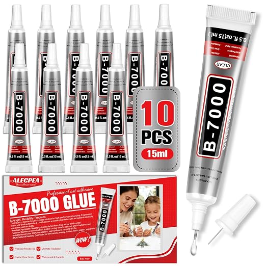 B-7000 Glue Clear with Precision Tip, 15ml 10 Pack Multi-Function Craft Adhesive by ALECPEA