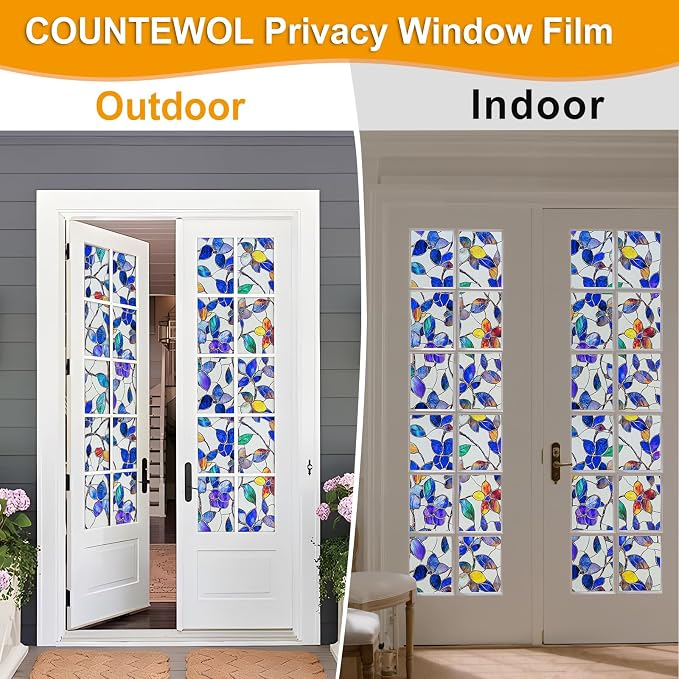 Countewol Colorful Leaf Static Cling Window Film Frosted Stained Glass Privacy - Image 5