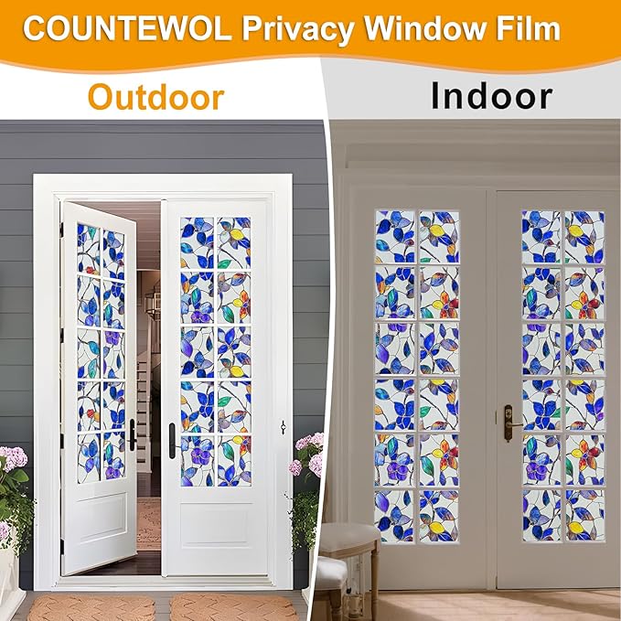 Countewol Colorful Leaf Static Cling Window Film Frosted Stained Glass Privacy - Image 5