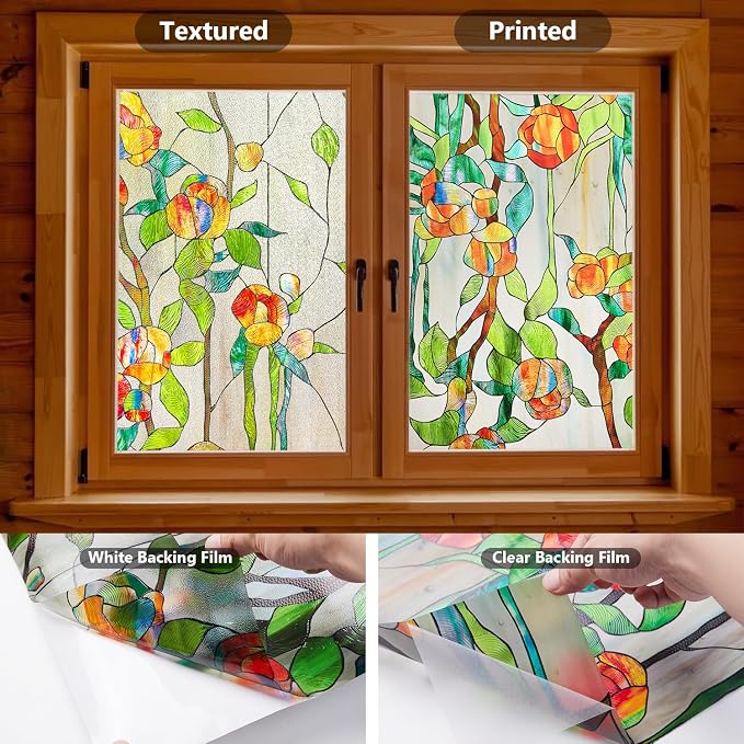 Kromapolis Window Privacy Film Stained Glass Faux 3D Rose Decorative UV Sun - Image 7