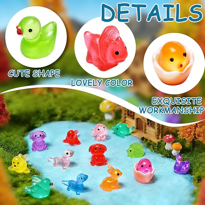 64PCS Luminous Mini Resin Animals Bulk, 64 Styles Glow in The Dark Tiny Little - Image 3