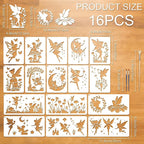 16pcs Fairy Stencils for Painting Stencils for Crafts Reusable | Butterfly Moon - Image 2