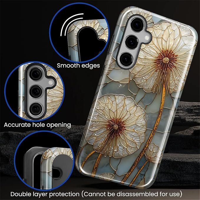 for Samsung Galaxy S25 FE Case, Dandelion Stained Glass Pattern Glossy 2 in 1 - Image 7