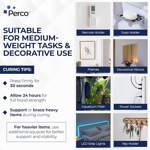 Perco Double Sided Tape Squares, 30 2"x2" Pre-Cut Mounting Squares – Strong - Image 3