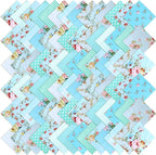 84 Pcs Green Floral Patterns Cotton Fabric Squares, Cotton Quilting Fabric by Unknown