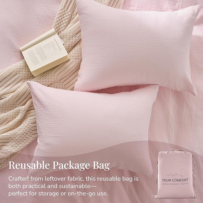 RRENEWROOTS Pink Twin Duvet Cover, 100% Sandwashed Cotton Soft Twin Size Duvet - Image 6