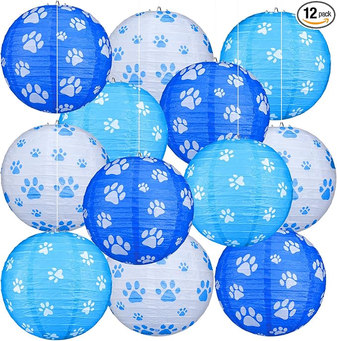 Panelee 12 Pcs Dog Paw Print Paper Lanterns Puppy Themed Party Decorations Blue by Panelee