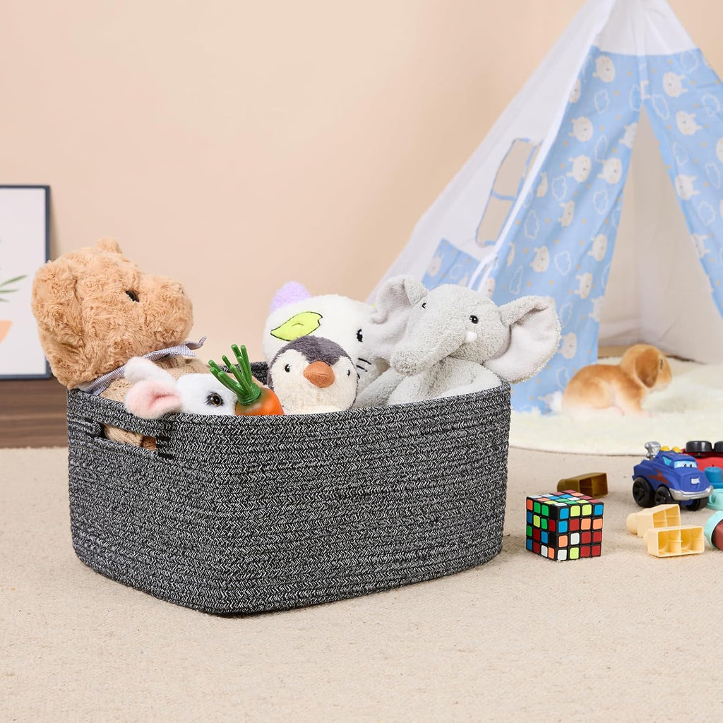 Large Storage Baskets for Shelves, Closet Organizers Bins for Clothes Blanket Towels, Baby Nursery, Toy Baskets Box, Woven Rope Baskets, 17 x 13 x 7.5”, 2 Packs Dark Gray