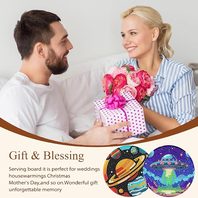 8PCS Outer Space Diamond Art Coasters Kit, Cute Spaceship Diamond Painting - Image 6