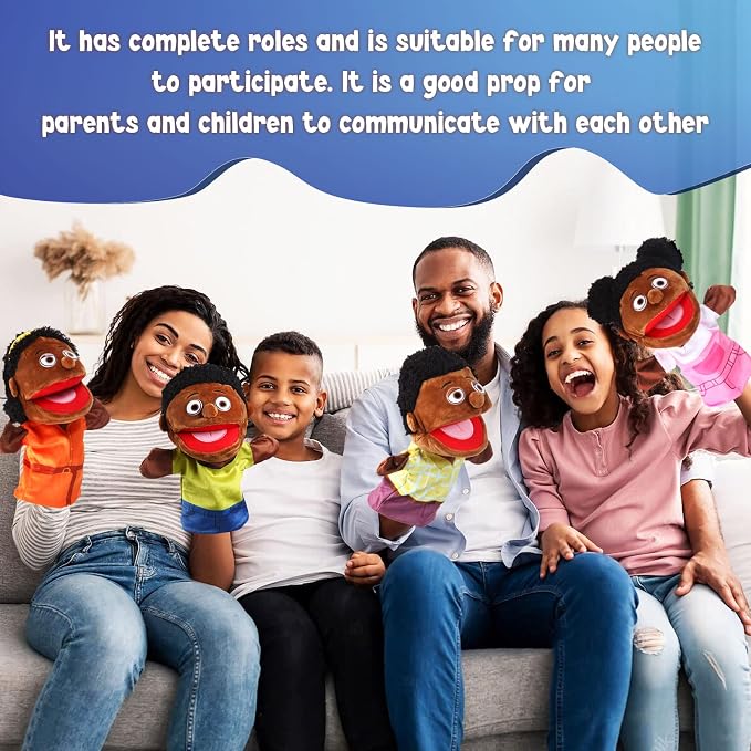 6 Pcs Family Hand Puppets 12 Inch Grandparents, Mom & Dad, Brother & Sister - Image 4