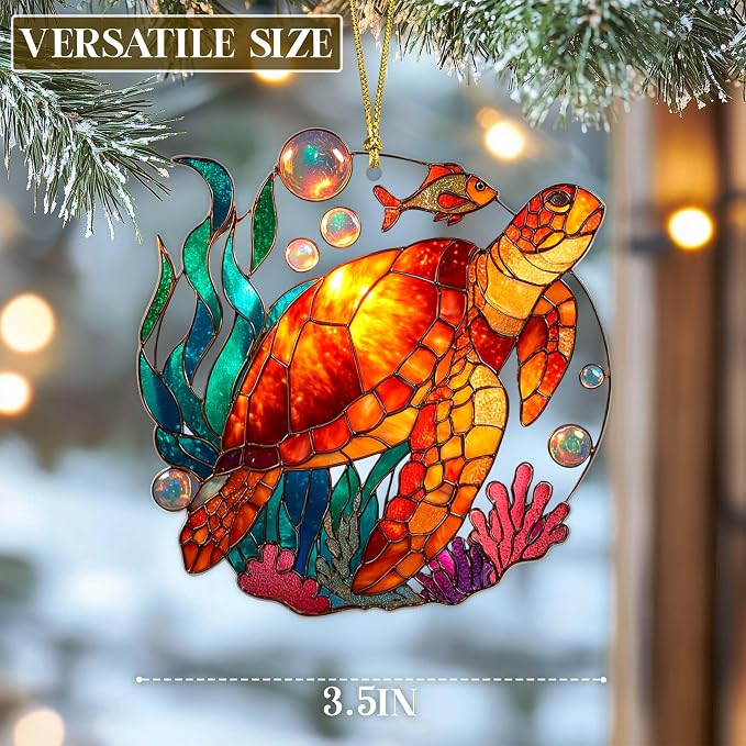 2D Flat Faux Stained Glass Turtle Acrylic Christmas Ornament, Sea Turtle - Image 6