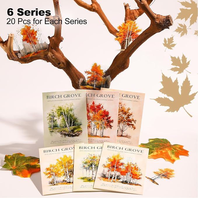 120 Pcs Forest PET Stickers for Scrapbooking | Seasonal tree scenes in green - Image 2