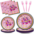 Qyeahkj 100 Pcs Roller Skating Party Plates and Napkins Set Pink Roller Skate by Qyeahkj