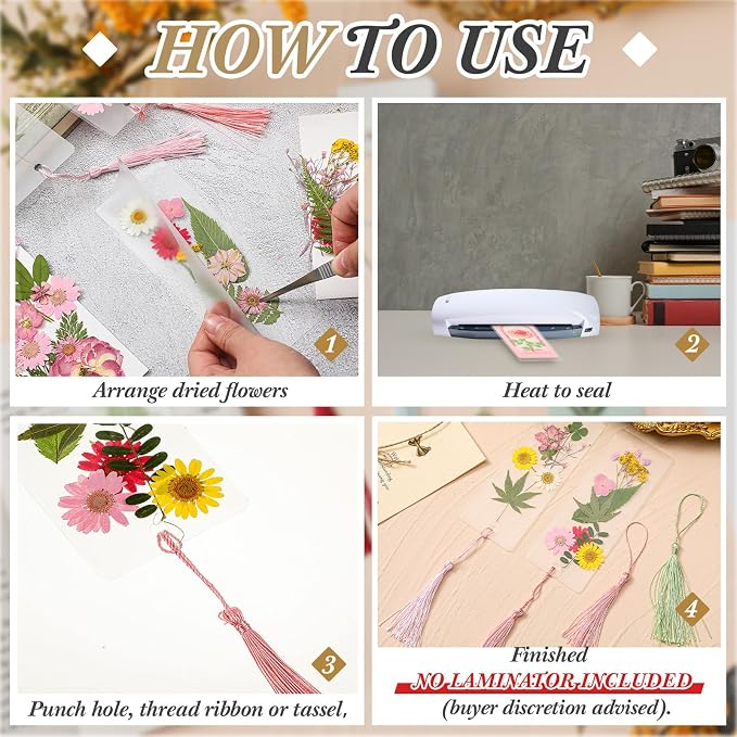 Fuyoooo 376 Pcs Pressed Flowers Bookmark Making Kit, DIY Bookmark Laminating - Image 3