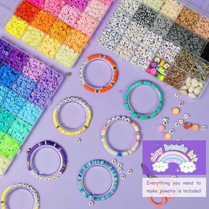Redtwo 10000 Pcs Clay Beads Bracelet Making Kit, 3 Boxes 60 Colors Flat Preppy - Image 5