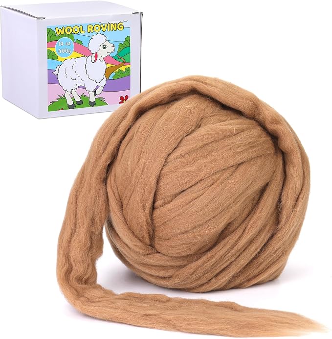 QMNNMA Wool Roving 0.88 lb, Natural Wool Roving, Needle Felting Wool-Brown | by Qmnnma