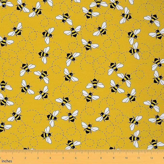 Feelyou Cute Bees Fabric by The Yard, Cartoon Bee and Flowers Upholstery Fabric by Feelyou