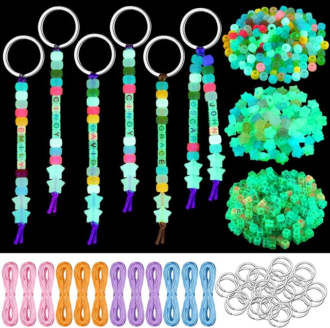 Landical 564 Pcs Glow Beads Keychain Making Kit DIY Glow in The Dark Key Chain by Landical