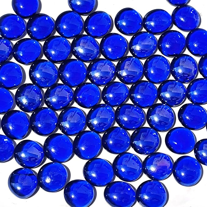 0.5lb Dark Blue Glass Marbles for Vase, 45-50 pcs Dark Blue Flat Glass Beads by MBKHFLL